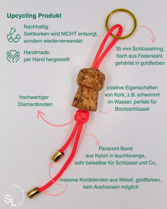Upcycling Schlüsselanhänger mit Sektkorken Lizenz zum Genießen
