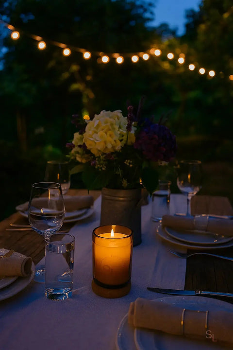 UPCYCLE Kerzenglas aus Weinflasche mit Korkdeckel Lizenz zum Genießen